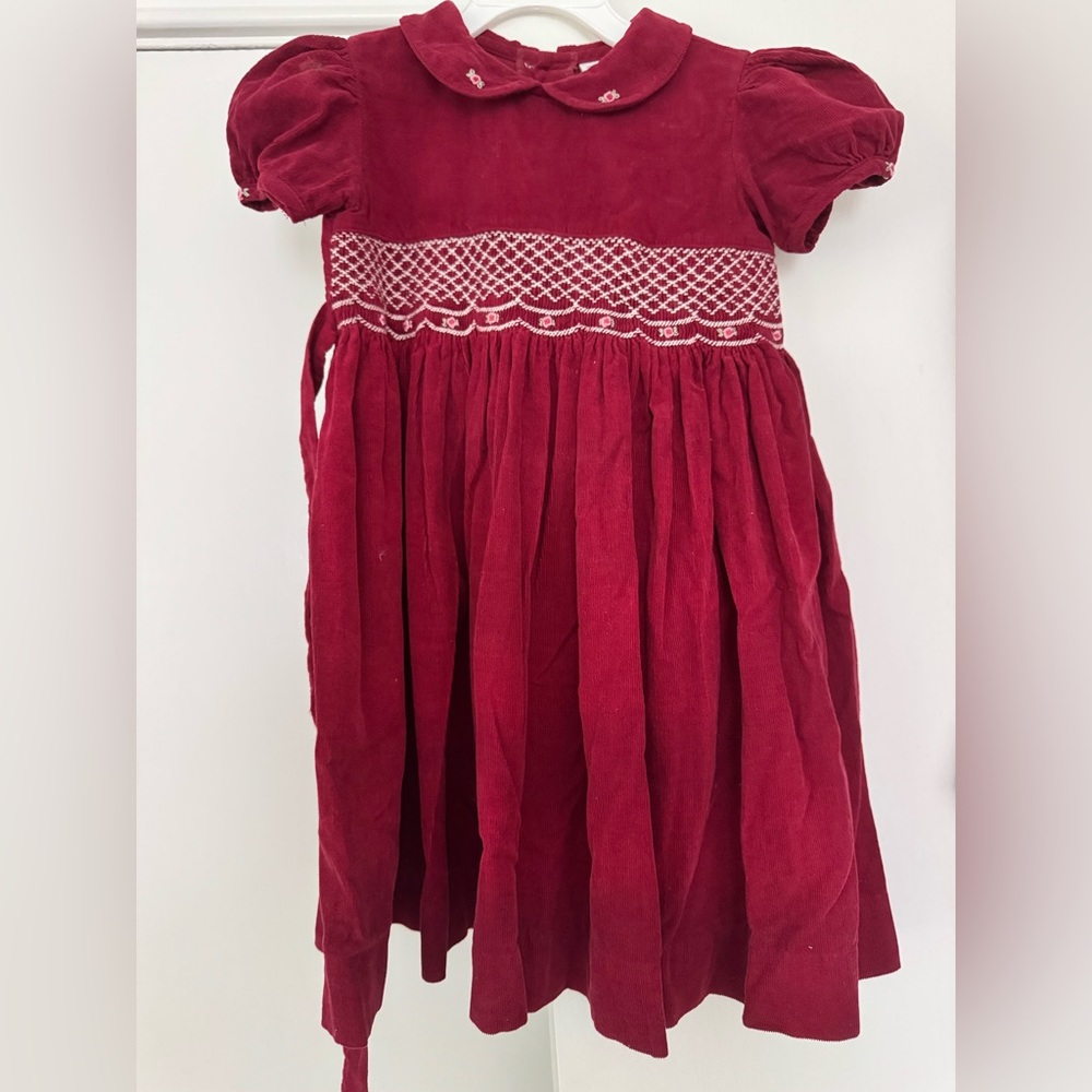 Girls corduroy dress for fall embroidered smocking. Size 4T